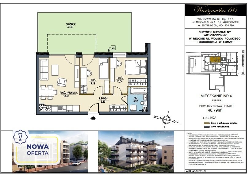 Mieszkanie trzypokojowe na sprzedaż Łomża, Ogrodowa  49m2 Foto 1