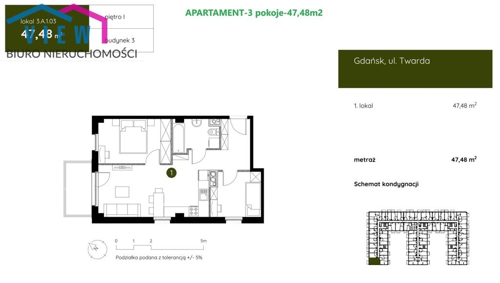 Mieszkanie trzypokojowe na sprzedaż Gdańsk, Wrzeszcz, Twarda  47m2 Foto 2