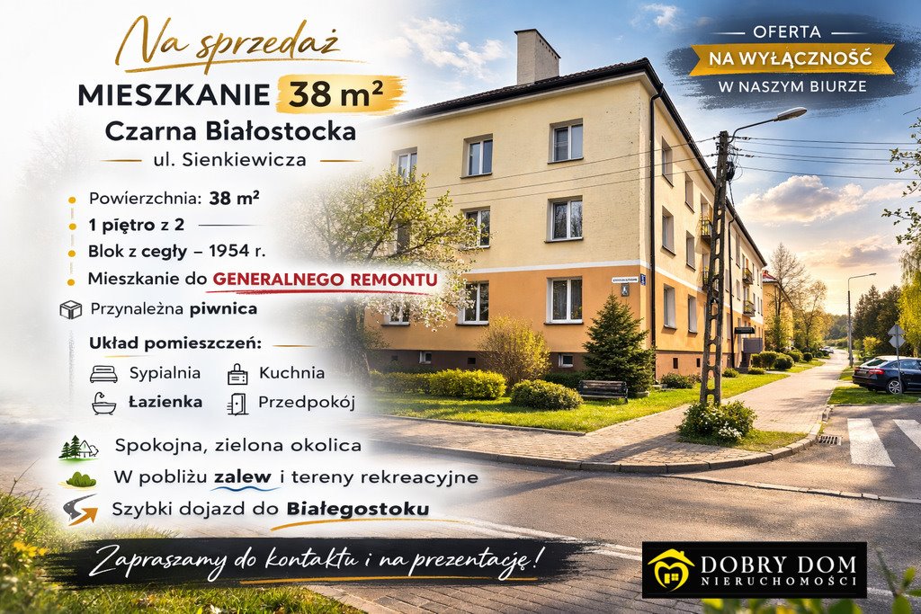 Mieszkanie do remontu, 38 m², cegła, piwnica, Czarna Białostocka Czarna Białostocka  38m2 Foto 1