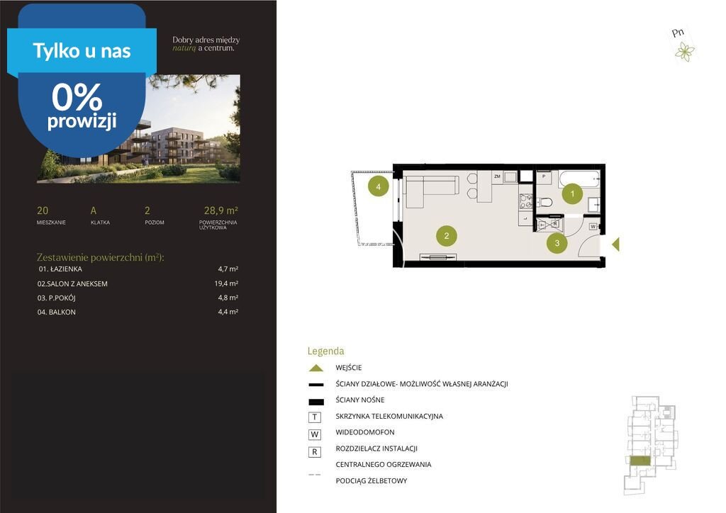Do sprzedania nowoczesne mieszkanie 29 m² z balkonem w Bydgoszczy Bydgoszcz, Flisy, Mińska  29m2 Foto 1