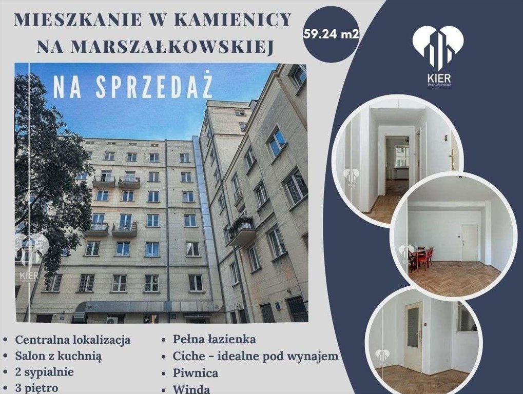 Mieszkanie trzypokojowe na sprzedaż Warszawa, Śródmieście, Marszałkowska  59m2 Foto 1