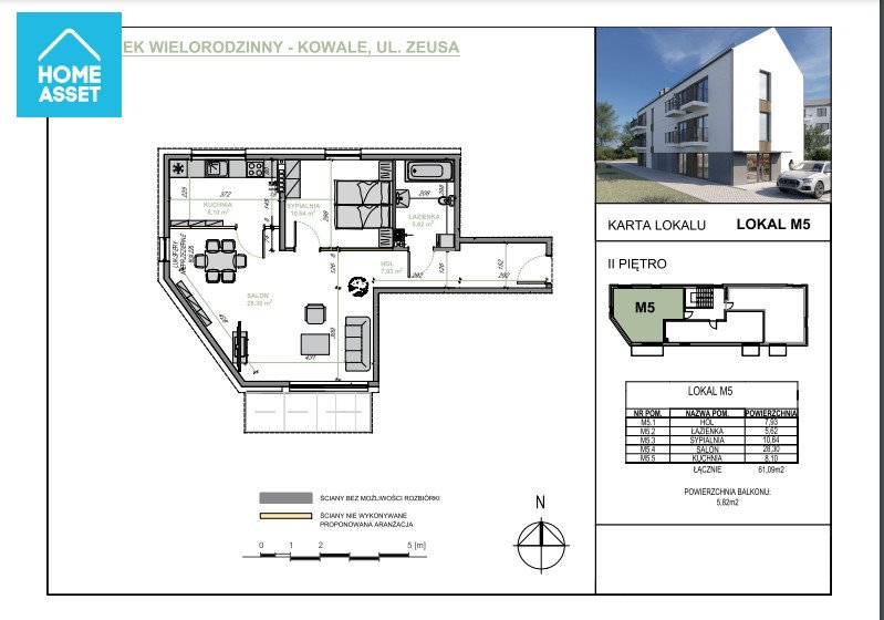 Mieszkanie dwupokojowe na sprzedaż Gdańsk, Kowale, Zeusa  61m2 Foto 2