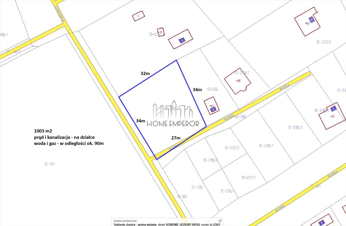 Działka budowlana na sprzedaż Sobienie-Jeziory, Krótka  1 003m2 Foto 1