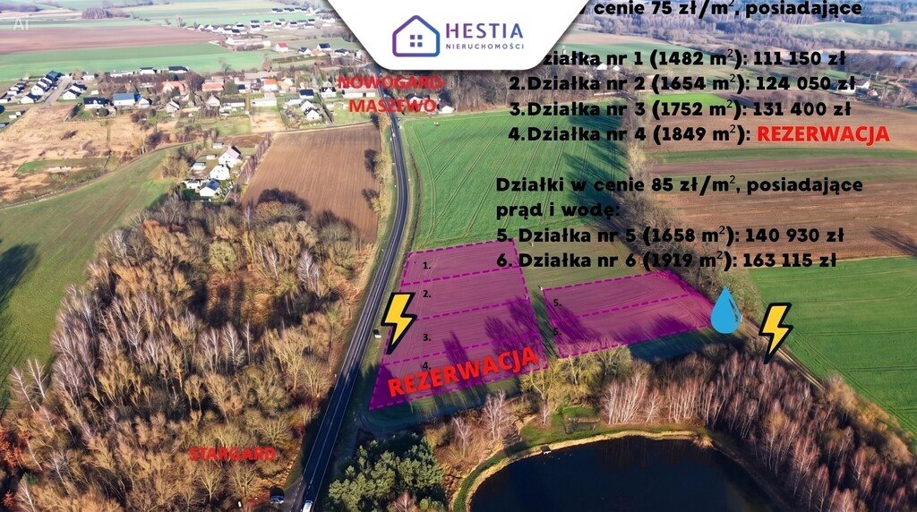 Działki pod Stargardem z prądem i wodą, od 1477 m2 Grabowo  1 482m2 Foto 1