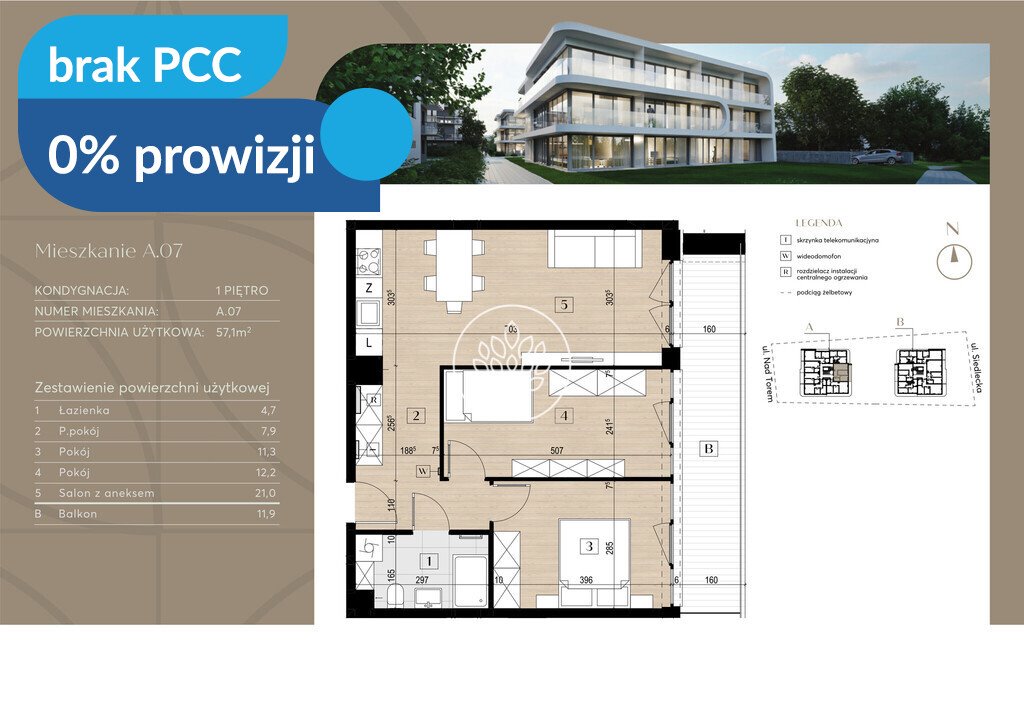 Nowoczesne 3-pokojowe mieszkanie z ogródkiem i garażem Bydgoszcz, Czyżkówko, Siedlecka  57m2 Foto 1