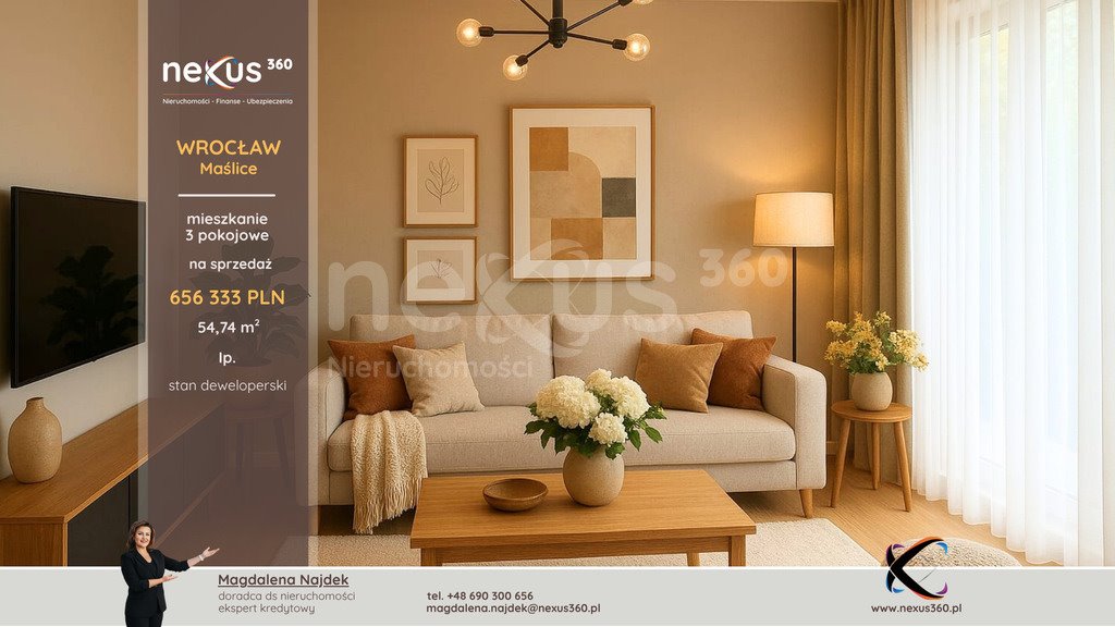 Mieszkanie trzypokojowe na sprzedaż Wrocław, Maślice, Maślice  55m2 Foto 1