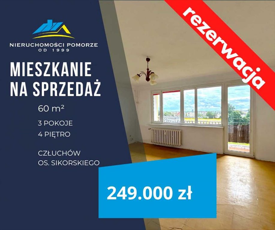 Mieszkanie trzypokojowe na sprzedaż Człuchów, Sikorskiego  60m2 Foto 1