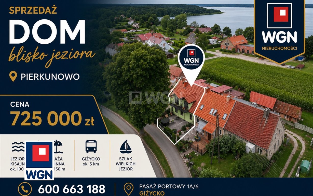 Dom nad jeziorem Kisajno - własna plaża i wykończony. Pierkunowo, Pierkunowo  92m2 Foto 1
