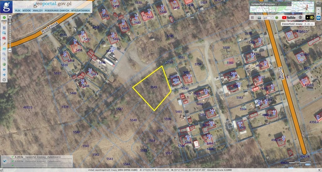 Działka 1663 m² w Dąbrowie Górniczej – przetarg 2026 Dąbrowa Górnicza, Rudna  1 663m2 Foto 1