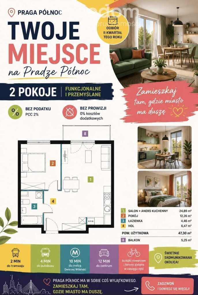 Do sprzedania nowoczesne 2 pokoje z balkonem na Pradze Północ Warszawa, Praga-Północ, Jagiellońska  47m2 Foto 1