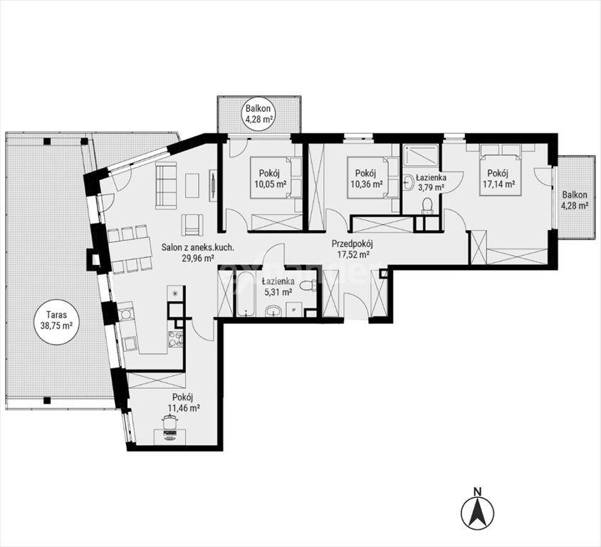 Nowoczesne mieszkanie z dwoma balkonami i tarasem w Katowicach Katowice  106m2 Foto 1
