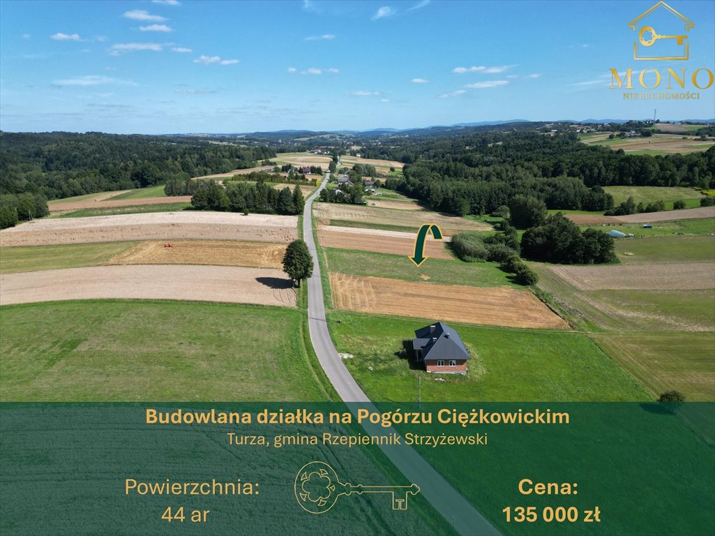 Urokliwa działka 44 ar w Pogórzu Ciężkowickim (cisza, natura) Turza  4 400m2 Foto 1