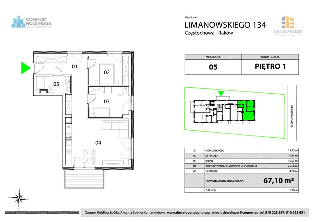 Mieszkanie trzypokojowe na sprzedaż Częstochowa, Raków, Bolesława Limanowskiego  67m2 Foto 2