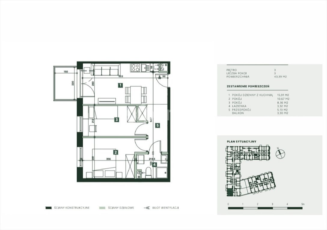 Nowoczesne 3-pokojowe mieszkanie z balkonem i widokiem na zieleń Wrocław, Żerniki  43m2 Foto 1