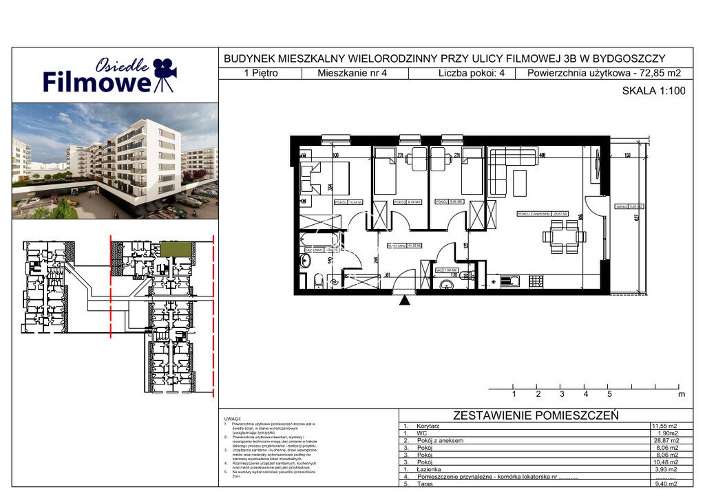 Mieszkanie czteropokojowe  na sprzedaż Bydgoszcz, Bartodzieje Małe, Filmowa  73m2 Foto 3