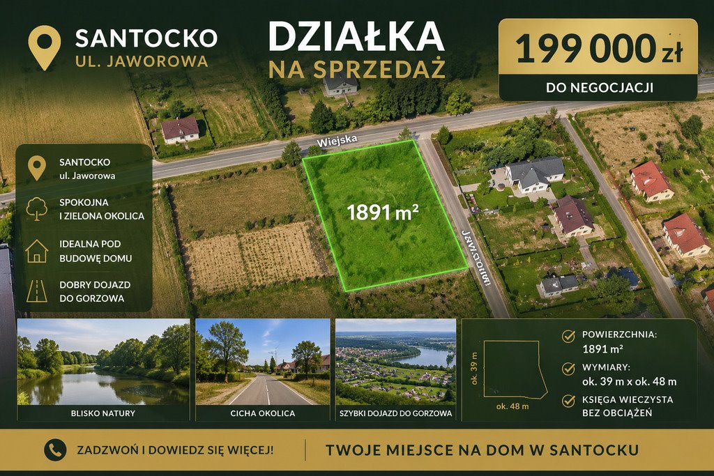 Działka budowlana 1891 m² - Santocko - spokojne sąsiedztwo Santocko, Jaworowa  1 891m2 Foto 1