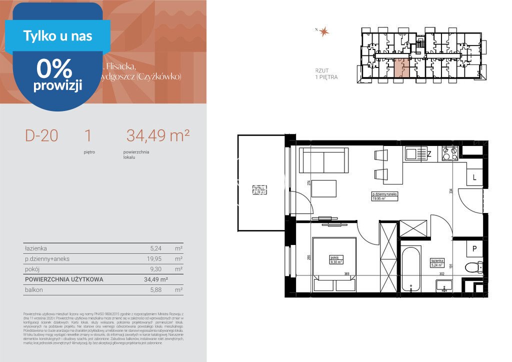 Nowoczesne mieszkanie 34,53 m² w Bydgoszczy - blisko natury Bydgoszcz, Czyżkówko, Flisacka  35m2 Foto 1