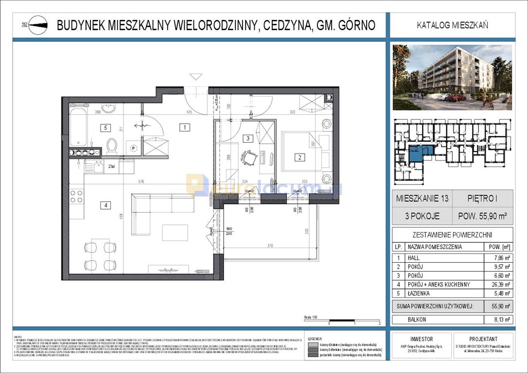 Mieszkanie trzypokojowe na sprzedaż Cedzyna  56m2 Foto 4