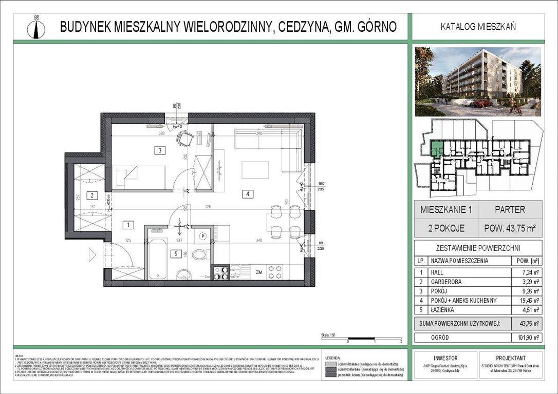 Mieszkanie dwupokojowe na sprzedaż Cedzyna  44m2 Foto 4