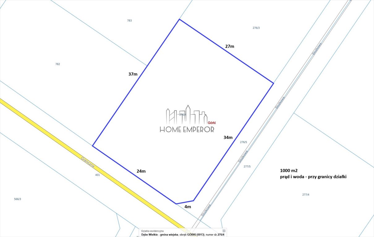 Polecam działkę 1000 m² pod zabudowę, media przy granicy Górki, Graniczna  1 000m2 Foto 1