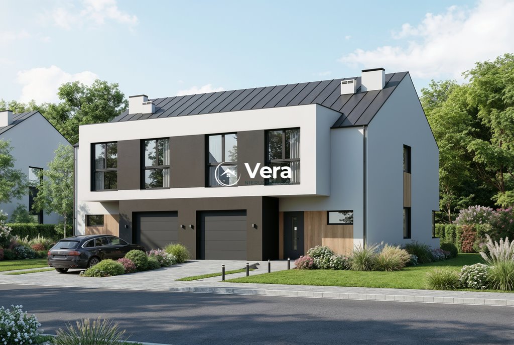 Nowoczesny dom bliźniaczy 140m2 z garażem i dużymi oknami Kady  140m2 Foto 1