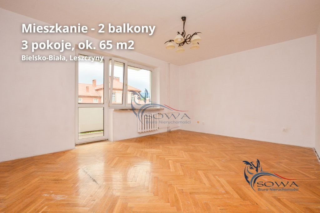 Przestronne 3-pokojowe mieszkanie (65,10 m²) z balkonami i widokiem na góry Bielsko-Biała, Leszczyny  65m2 Foto 1