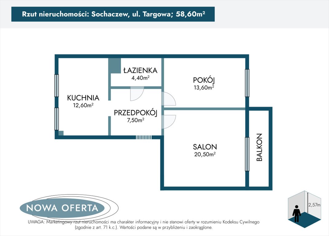 Mieszkanie dwupokojowe na sprzedaż Sochaczew, Targowa  59m2 Foto 2