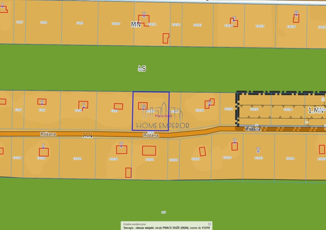 Działka z domkiem i mediami, 1273 m², plan MN Prace Duże, Różana  1 273m2 Foto 1