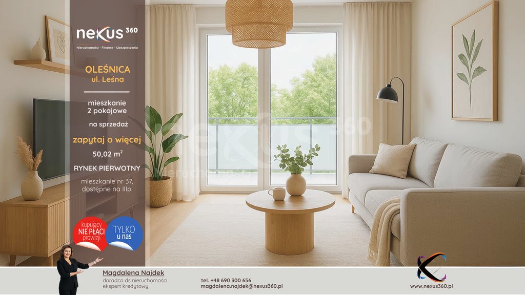 Mieszkanie dwupokojowe na sprzedaż Oleśnica, Leśna  50m2 Foto 1
