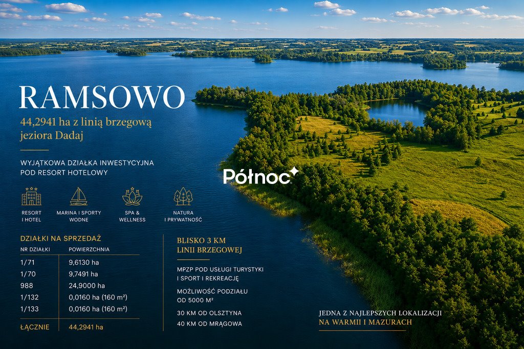 Ekskluzywna działka nad jeziorem Dadaj - 44 ha z linią brzegową Dadaj  442 941m2 Foto 1