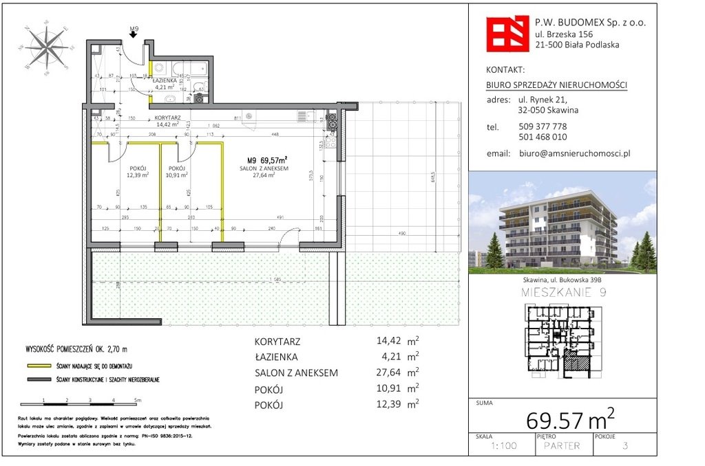 Mieszkanie trzypokojowe na sprzedaż Skawina, Bukowska  70m2 Foto 1