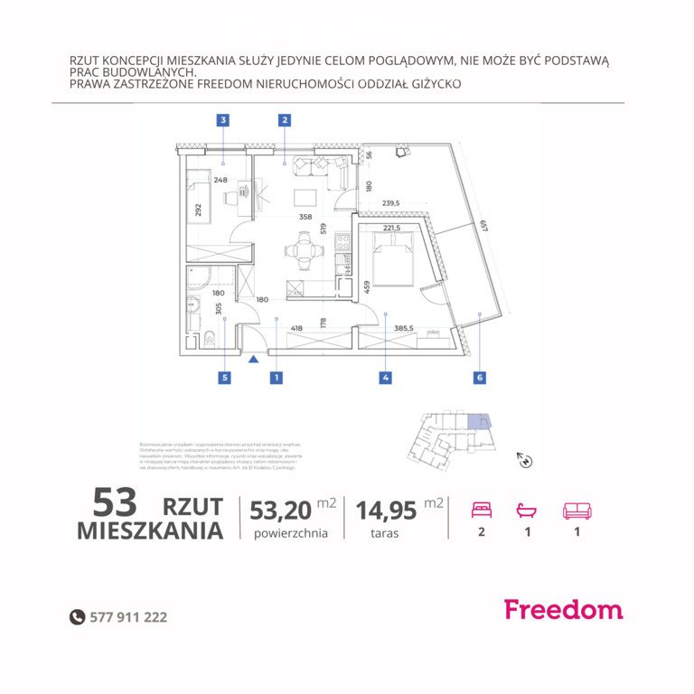 Mieszkanie trzypokojowe na sprzedaż Giżycko  53m2 Foto 1