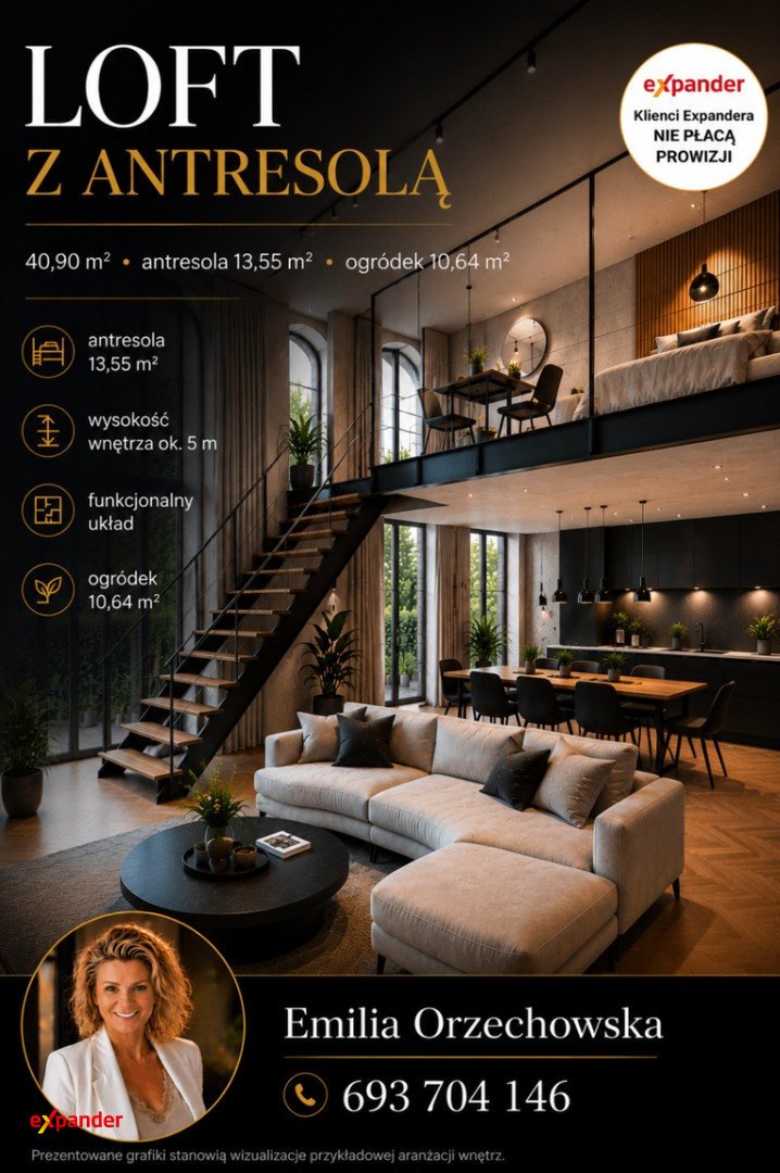 Nowoczesny loft z antresolą, ogród i 5 m wysokości Łódź, Łódź-Widzew, Juliana Tuwima 32  41m2 Foto 1
