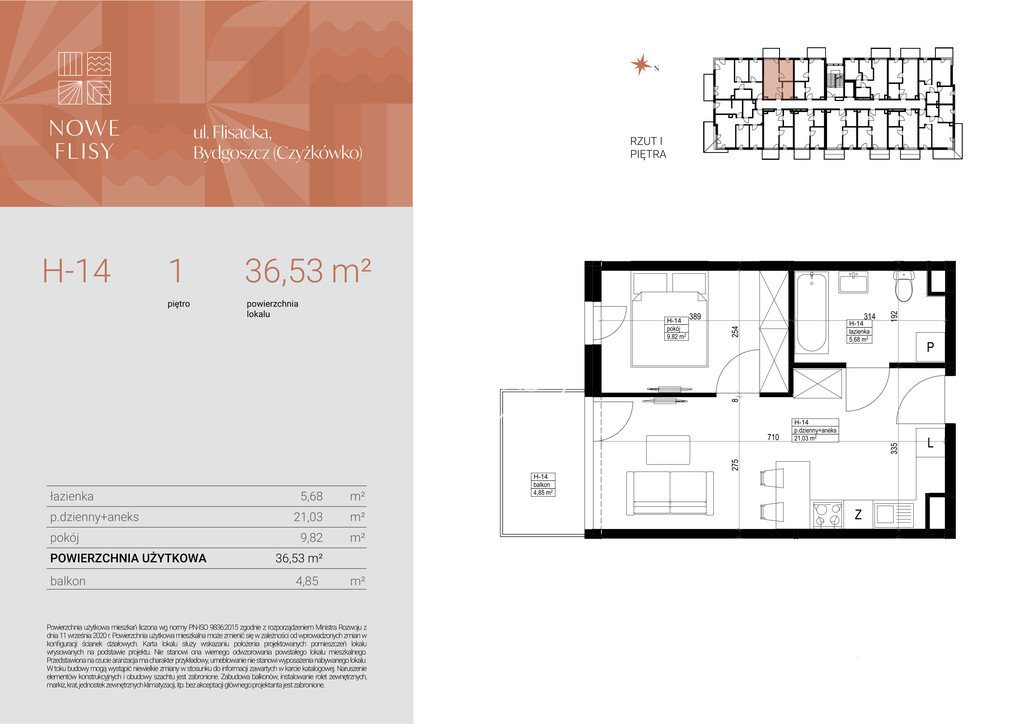 Dwupokojowe mieszkanie na sprzedaż w Czyżkówku, 36,53 m2 Bydgoszcz, Czyżkówko, Flisacka  37m2 Foto 1