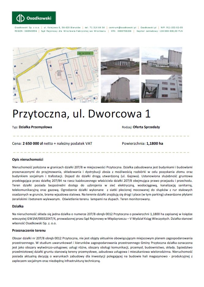 Działka przemysłowo-handlowa na sprzedaż Przytoczna, Dworcowa 1  11 800m2 Foto 2