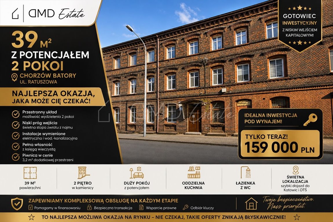 Mieszkanie 39 m² w Chorzowie (potencjał 2 pokoi, niski próg) Chorzów, Batory  39m2 Foto 1
