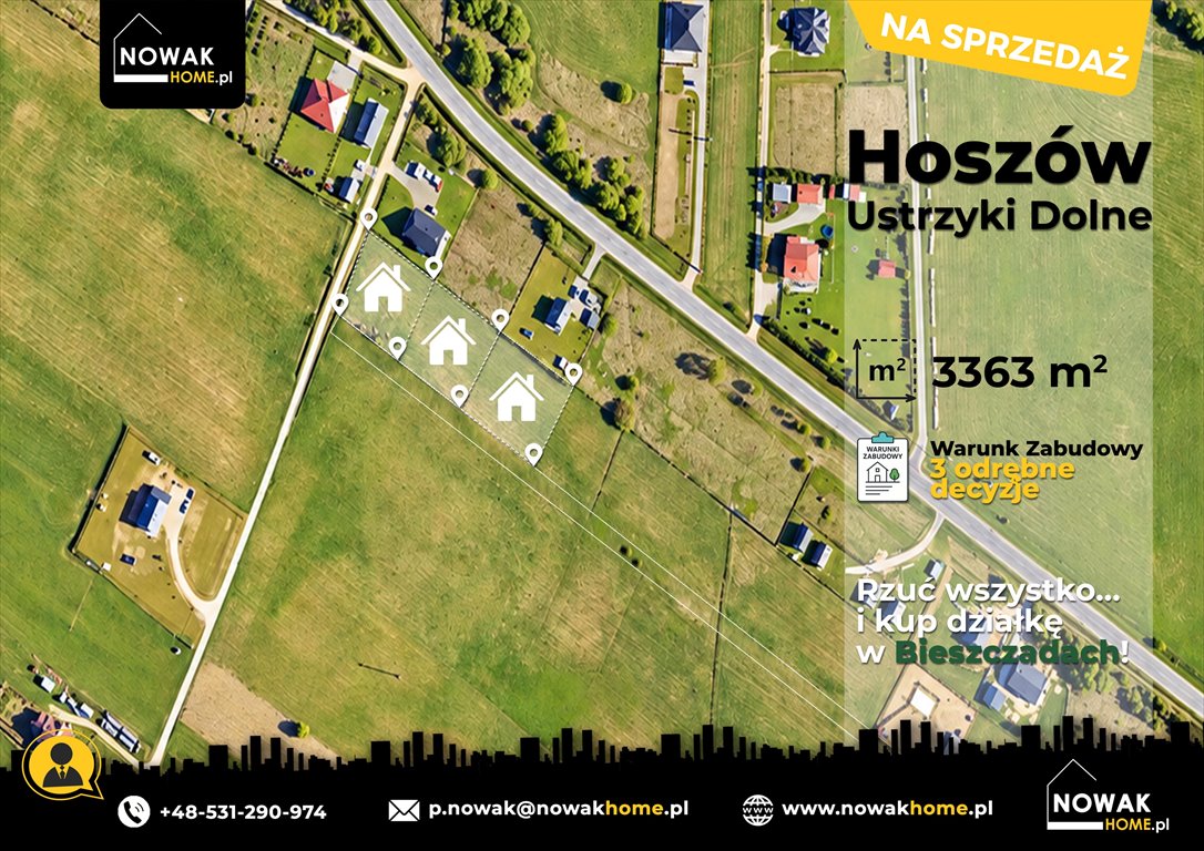 Działka 3363 m² w Hoszowie, blisko lasów i gór - polecam! Ustrzyki Dolne, Hoszów  3 363m2 Foto 1