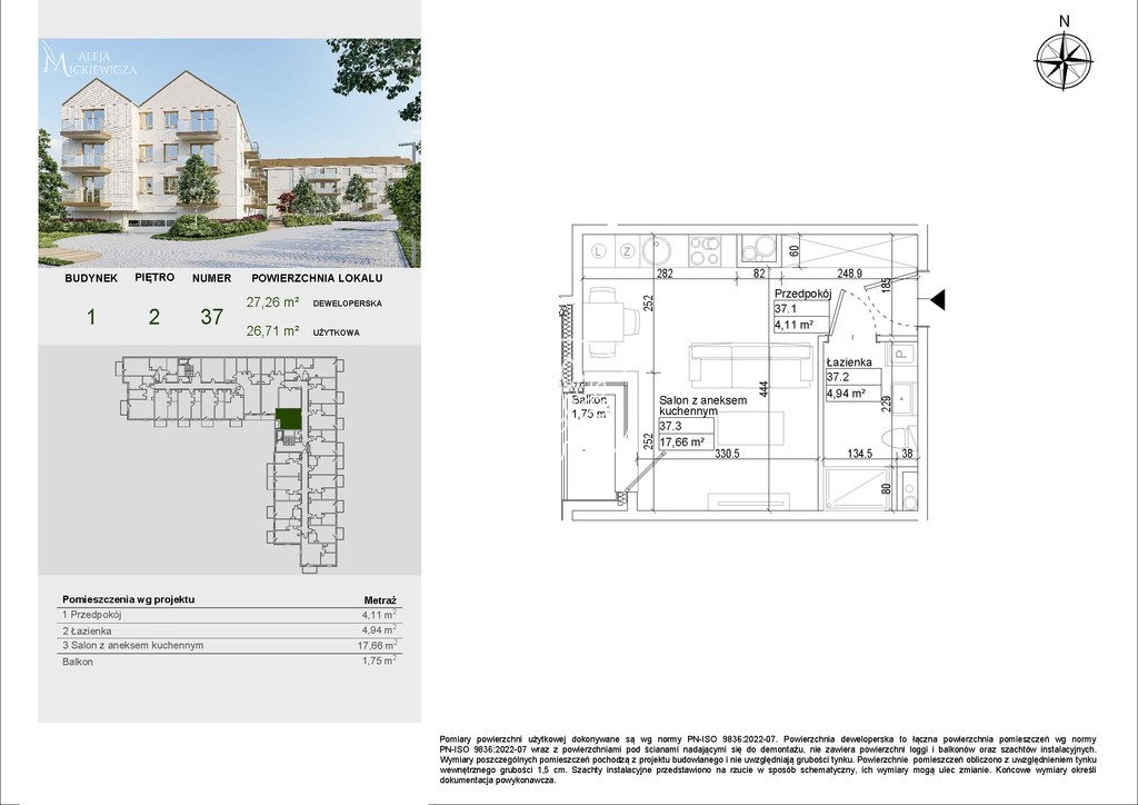 Nowoczesne 26,71 m² w Osielsku, 1 pokój, atrakcyjna oferta Osielsko, Aleja Adama Mickiewicza  27m2 Foto 1
