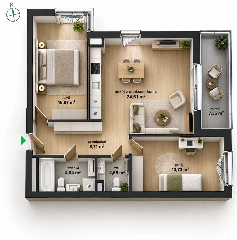 Przestronne 3-pokojowe mieszkanie 70 m² w Krakowie (Bronowice Wielkie) Kraków, Bronowice Wielkie, Bronowice Wielkie, Sosnowiecka  70m2 Foto 1