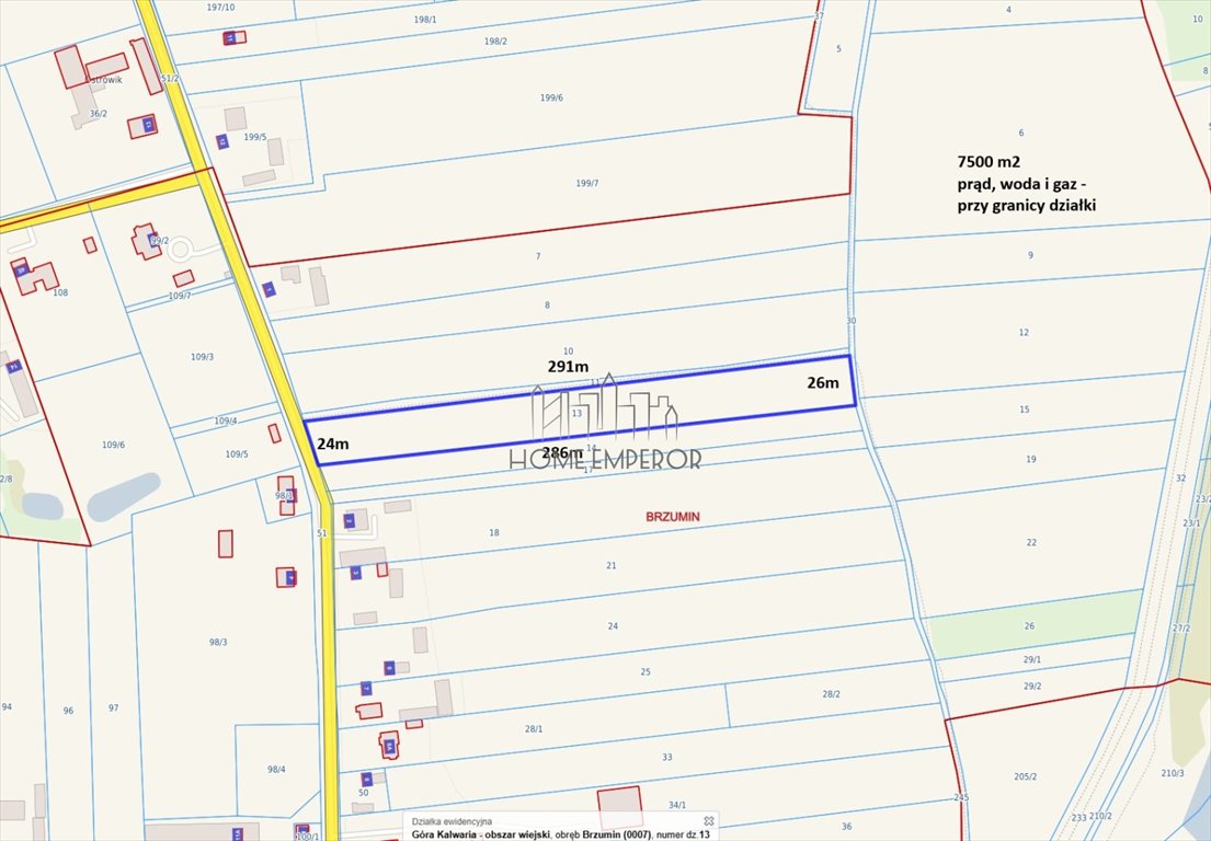 Działka 7 500 m² z mediami, bez planu, blisko natury Brzumin  7 500m2 Foto 1