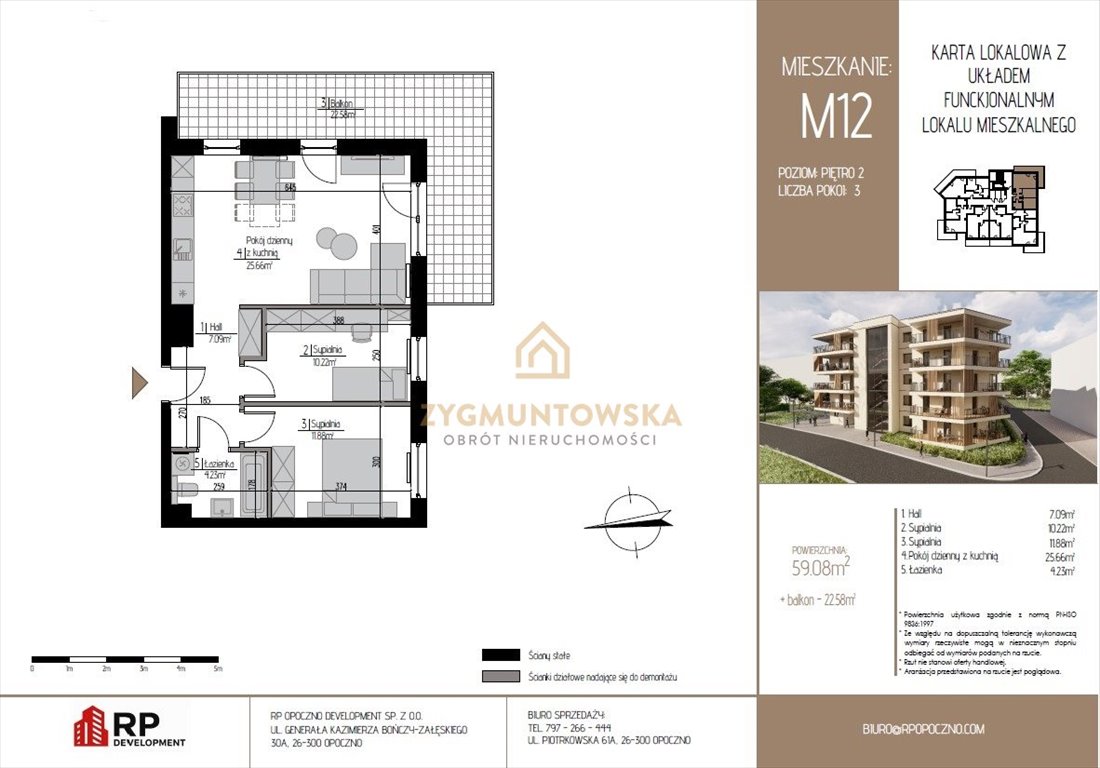 Do sprzedania nowe 3-pokojowe mieszkanie 59,08 m² w Opocznie Opoczno, Opoczno, Opoczno  59m2 Foto 1