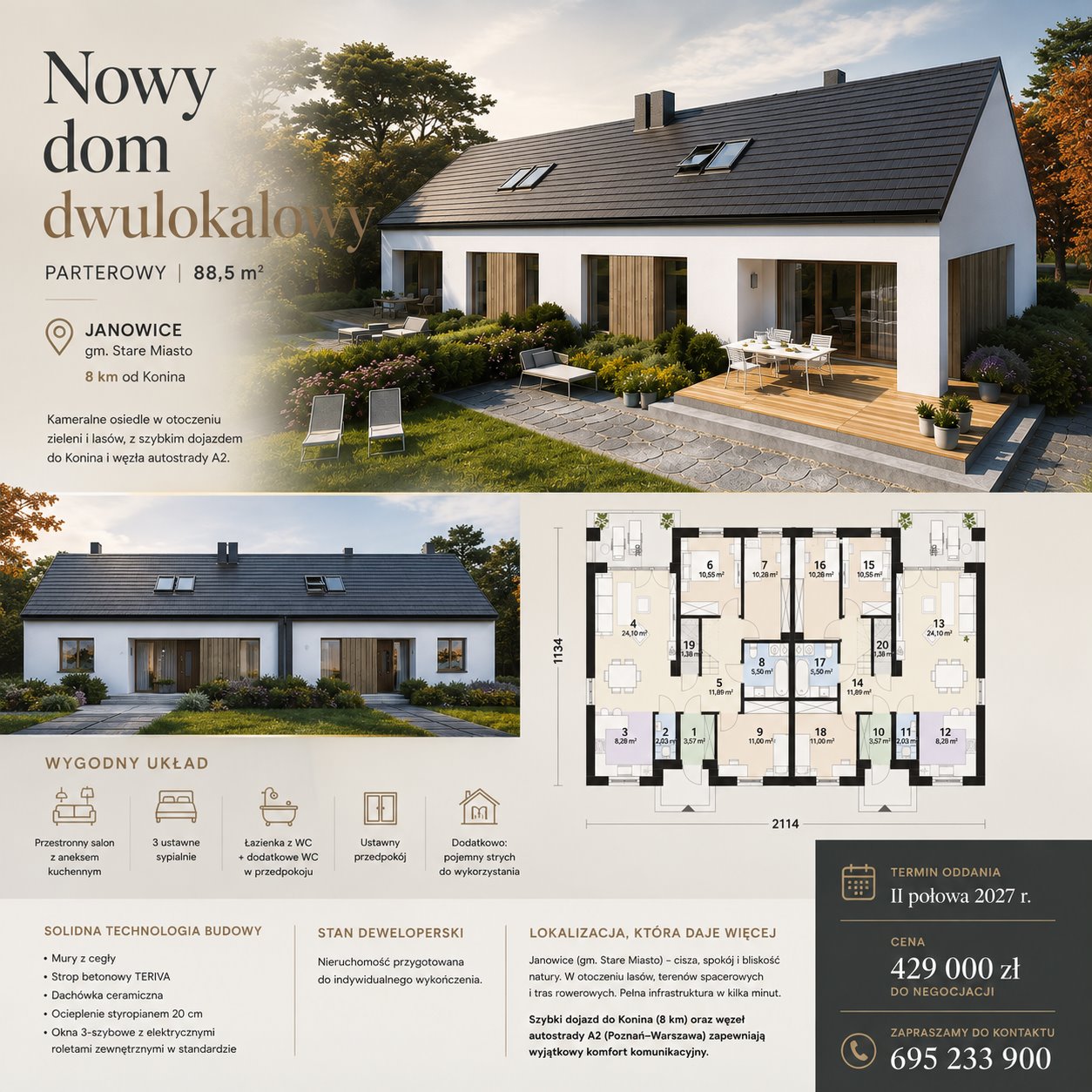 Polecam nowoczesny dom 88,5 m² w Janowicach z 3 sypialniami Janowice  89m2 Foto 1