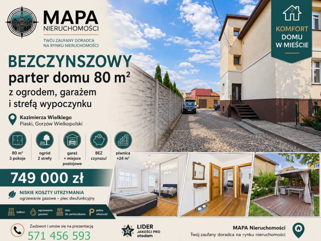 Polecam przestronne 3-pokojowe mieszkanie 80 m² z ogrodem i garażem Gorzów Wielkopolski, Os. Piaski, Kazimierza Wielkiego  80m2 Foto 1