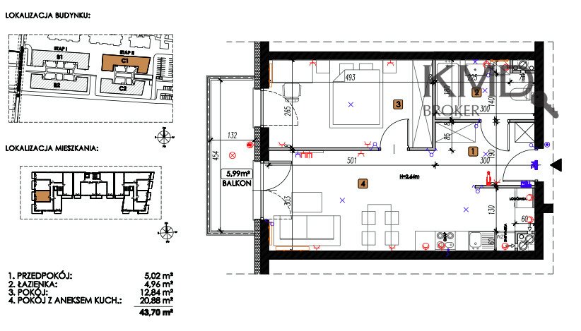 Mieszkanie dwupokojowe na sprzedaż Lublin, Czechów Górny, Koncertowa  44m2 Foto 1