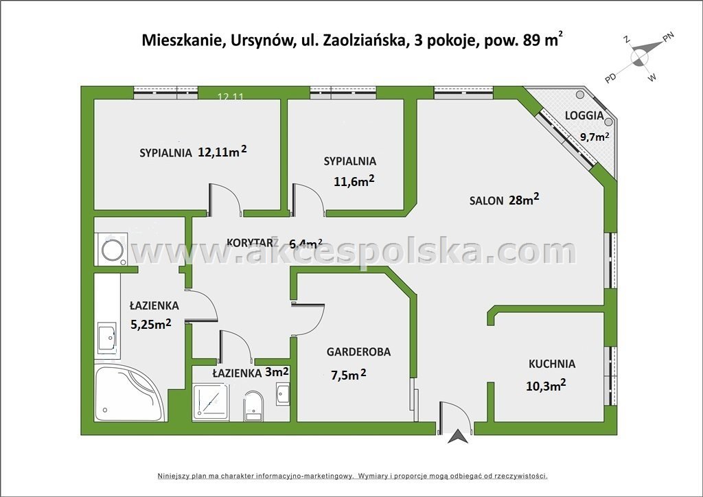 Mieszkanie trzypokojowe na sprzedaż Warszawa, Ursynów, Ursynów, Zaolziańska  90m2 Foto 3