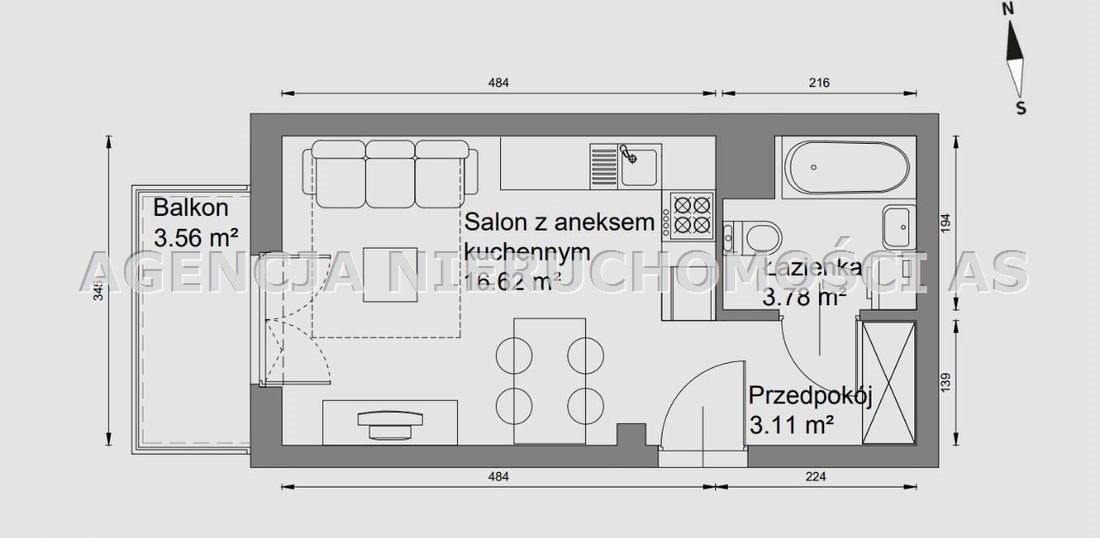 Kawalerka na sprzedaż Kraków, Bieżanów-Prokocim, Bieżanów, Braci Czeczów  24m2 Foto 5