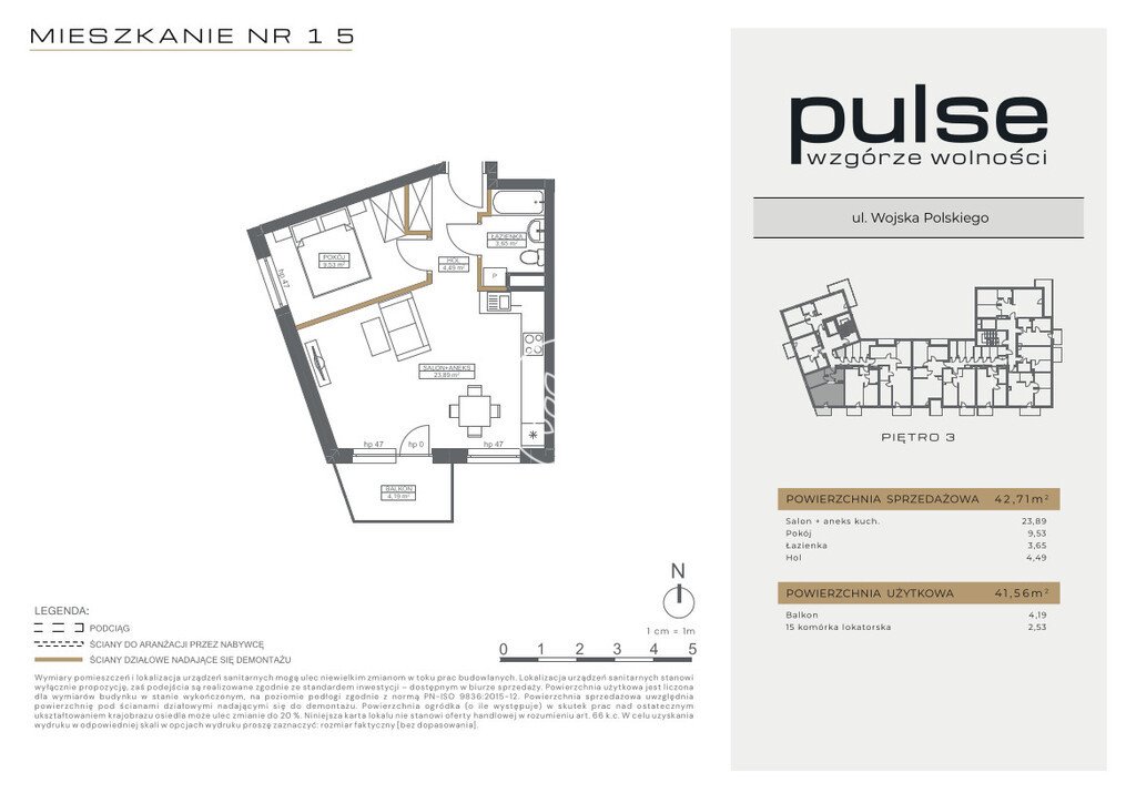 Dwupokojowe mieszkanie 41,56 m2 na sprzedaż w Bydgoszczy Bydgoszcz, Wzgórze Wolności, Wojska Polskiego  42m2 Foto 1