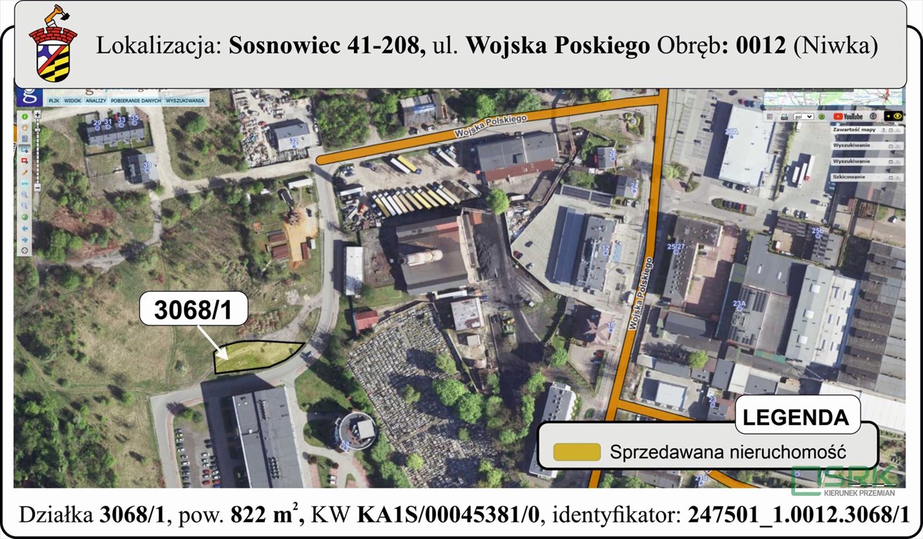 Działka usługowa 822 m² w Sosnowcu, atrakcyjna lokalizacja Sosnowiec, Wojska Polskiego 3068/1  822m2 Foto 1