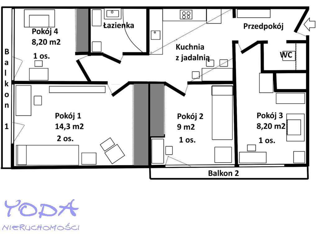 Mieszkanie czteropokojowe  na wynajem Katowice, Centrum, al. Wojciecha Korfantego  62m2 Foto 1