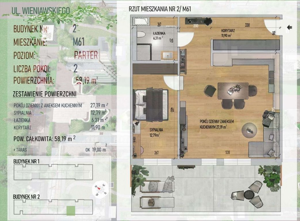 Mieszkanie 58 m² z tarasem w Rzeszowie - zapraszam Rzeszów, Henryka Wieniawskiego  58m2 Foto 1